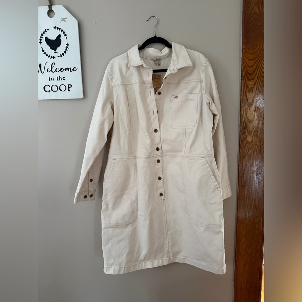 NWT New Duluth Studio Makers Dress XL White Cream Denim Shirt Dress